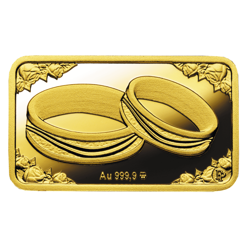 Pamiątka ślubu Miłość cierpliwa jest w czerwonym etui, złota sztabka